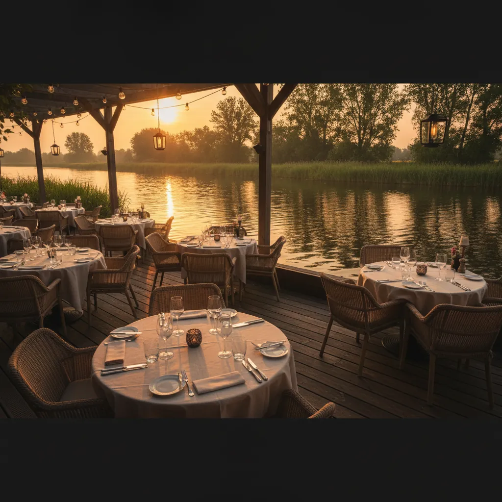 Sfeervolle terras van Mangerie De Zeeger aan het water